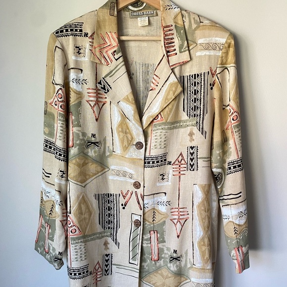 Dress Barn Abstract Design Linen Womans Blazer Size Large - Picture 1 of 17